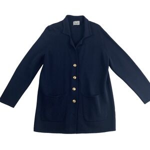 Harrods Knit Sweater Cardigan Sz M Blue 100% Wool London Luxury SEE NOTE